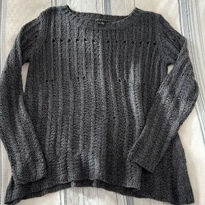 THEORY raw silk crocheted sweater gray size small